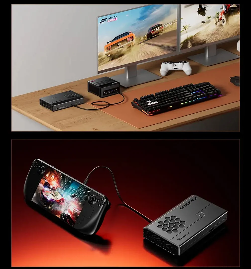 AOOSTAR EGPU Scheda grafica dedicata OCulink RX 7600XT 8G GDDR6 RDNA3 Architettura 2300 MHz PCIe4.0x4 USB4 240 W di alimentazione per Mini PC