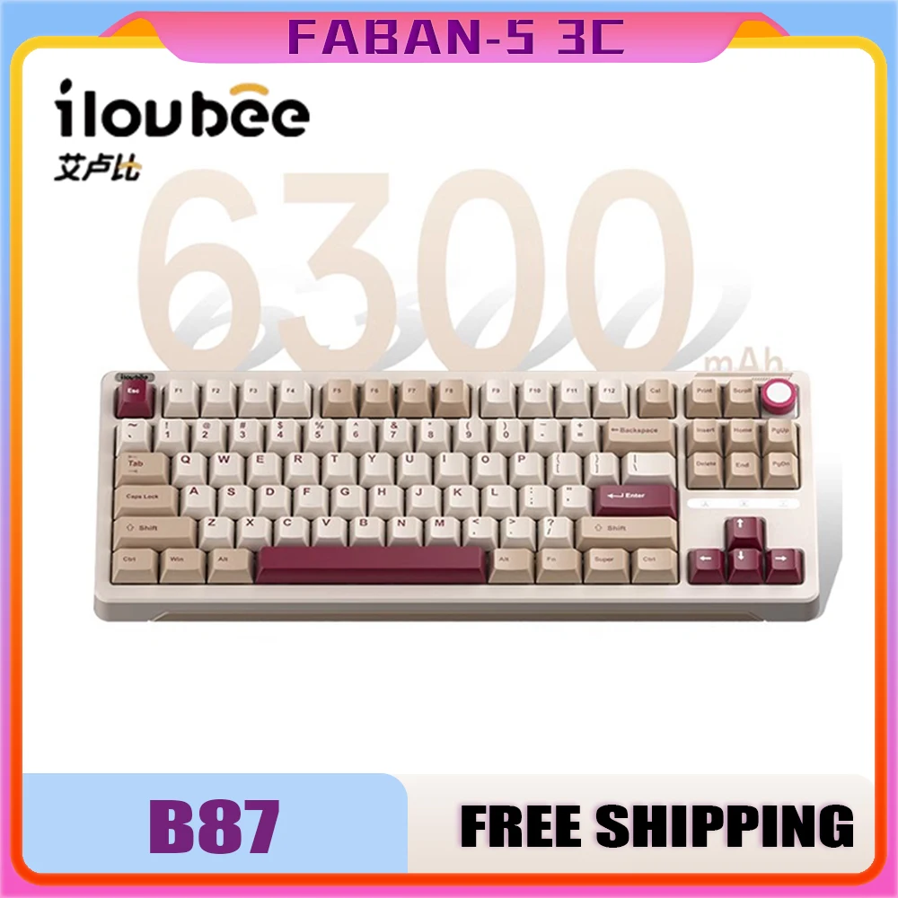 Ilovbee B87 Vintage Mechanical Keyboard Customized 3 Mode Multifunctional Knob Wireless Bluetooth Computer E-Sports Game Gift