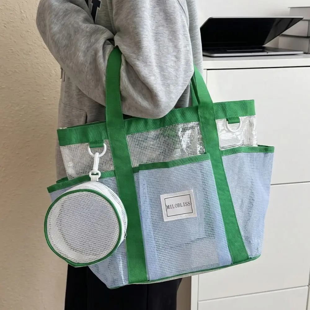 

Large Capacity Mesh Swimming Bag Waterproof Contrasting Color Shoulder Bag Dry Wet Separation Korean Style Beach Tote Bag