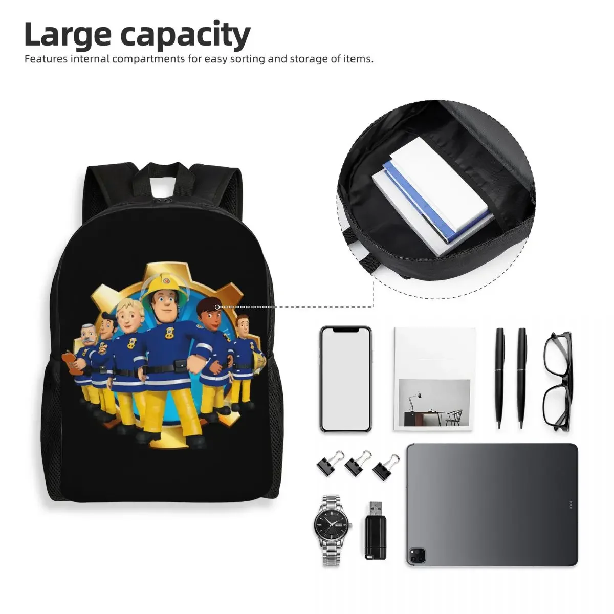 3D Printing Fireman Sam Backpack for Boys Girls College School Travel Bags Men Women Bookbag Fits 15 Inch Laptop