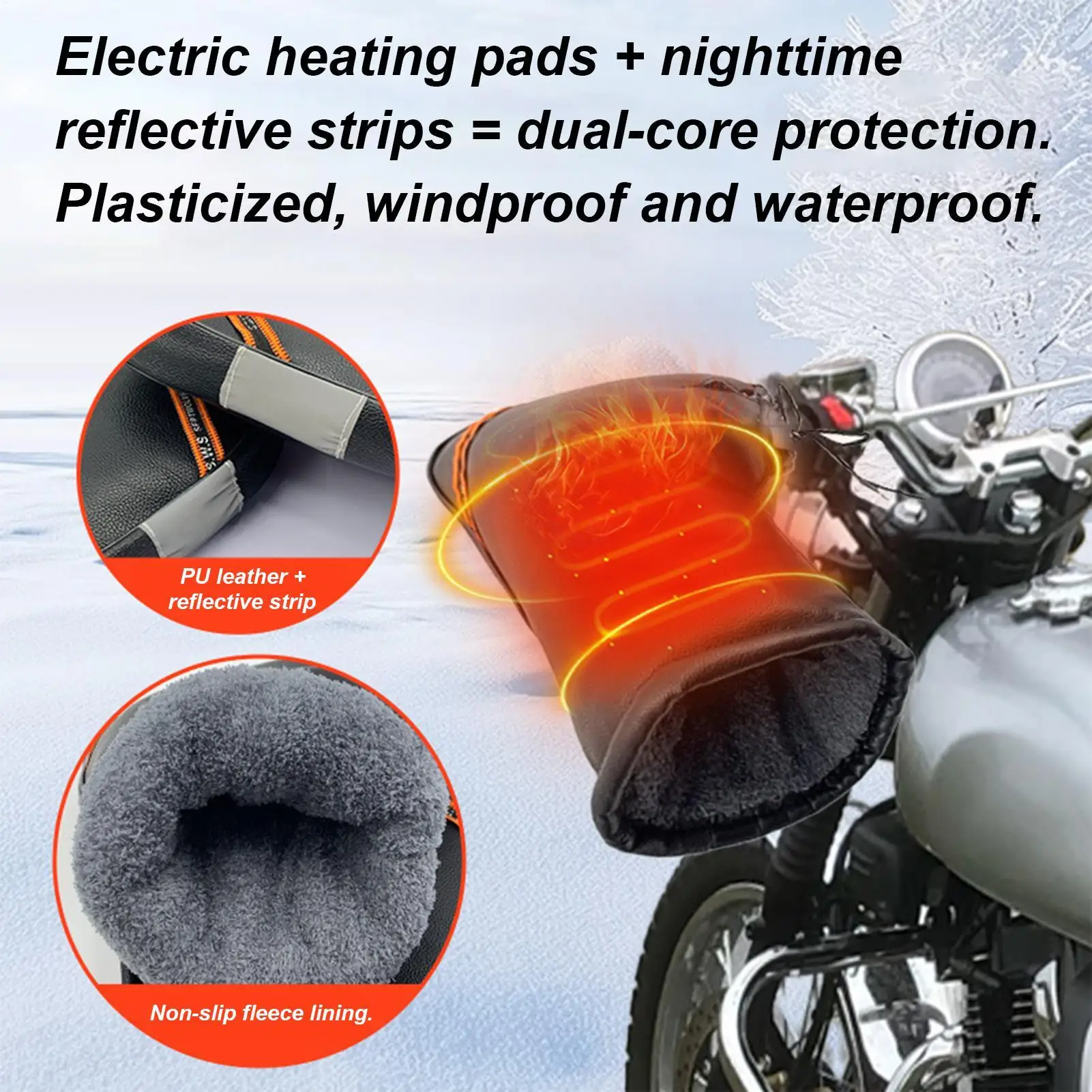 

12V Heated Motorcycle Handlebar Muffs - Waterproof Winter Handle Warmers for Cold-Weather Riding, Commuting, Snowmobile
