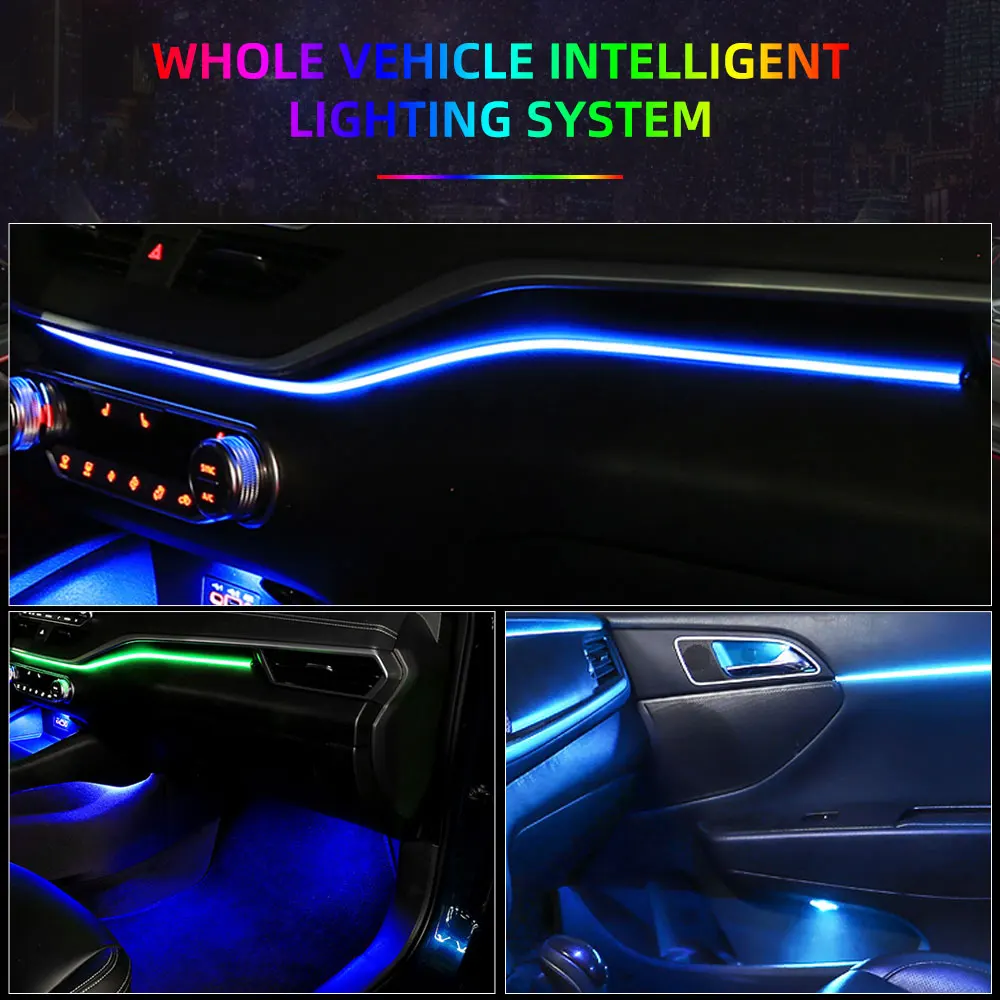 18 in 1 Ambient Light For Car Interior 64 Color Breathe Dashboard Door Decoration LED Strip Lights RGB Bluetooth App Control 12V