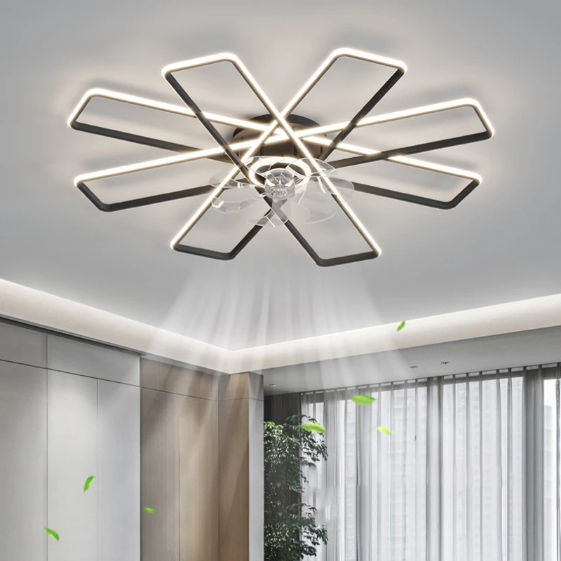 Modern Simple Ceiling Fan Lights LED Nordic Living Room Decor Headlights with Electric Fan Variable Frequency Ceiling Fans Lamps