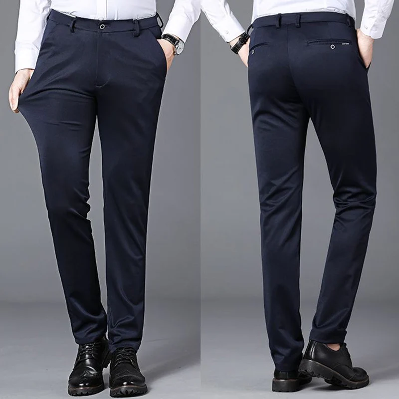 

Мужские летние деловые повседневные брюки, классические прямые брюки на резинке, модные формальные брендовые брюки больших размеров 28-40