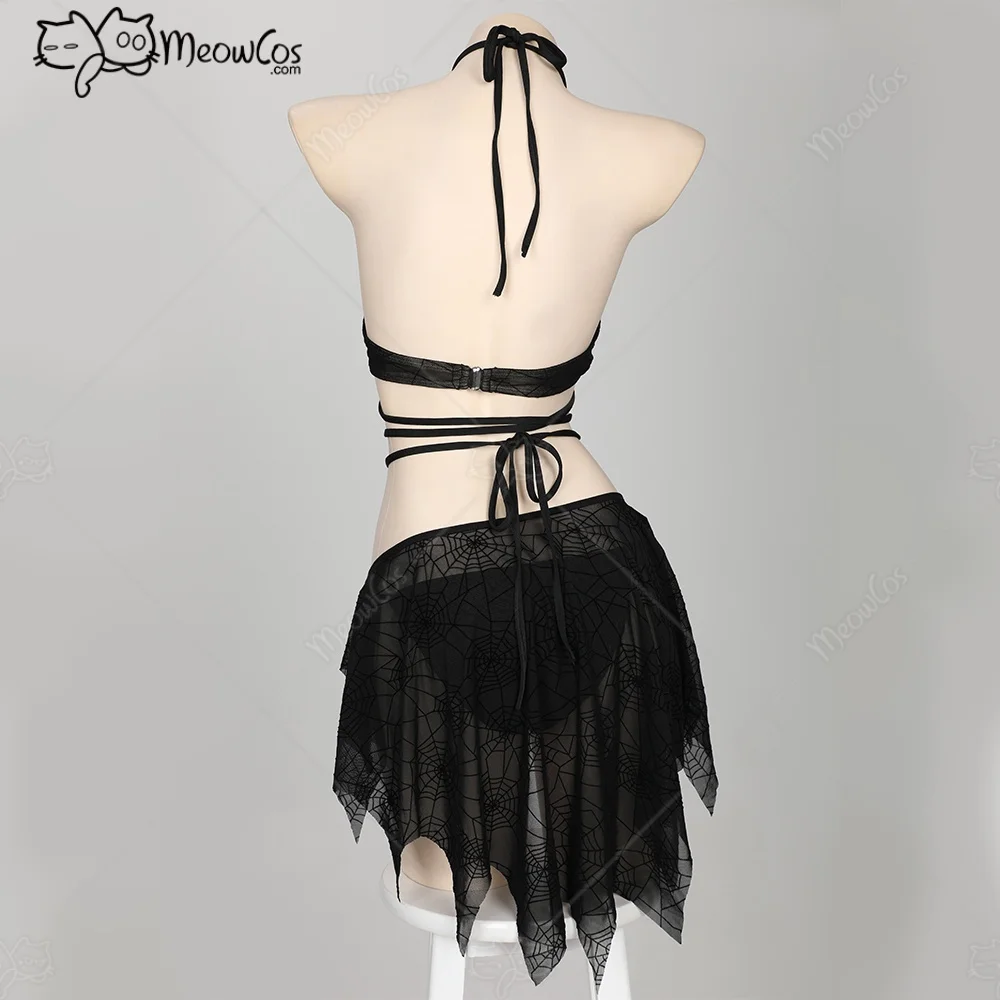 Meowcos Damen Gothic Badeanzug Spider Web Design Dark Style Bademode Set