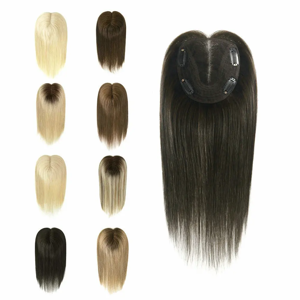 Hstonir Brazilian Remy Hair Topper Piece Lace With Weft Back 4 Clips Hair Piece Closure Extensions Women Wig TP79