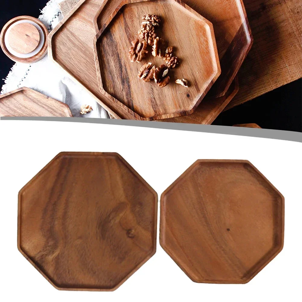 Solid Wood Pallet Tray Household Round Octagonal Dinner Plate Fruit Snack Breakfast Plate Acacia Wood Sushi Plate Cutlery Tray