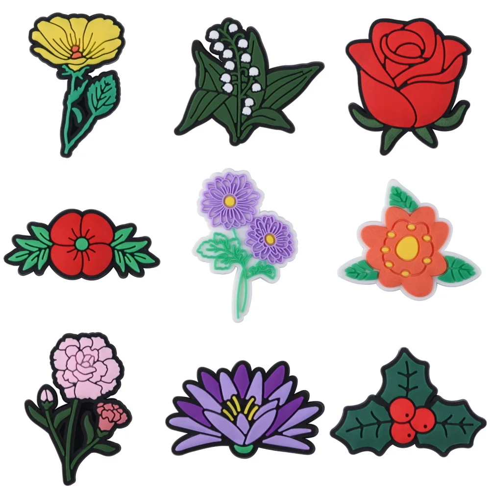 Amuletos coloridos de decoração de flores para adolescentes, planta verde, folha e rosas vermelhas, pop, meninas e meninos presentes, pop, 2024