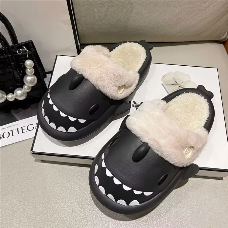 Winter Adults Home Shark Slippers Kids Cute Animal Shoes Woman Man Stuffed Warm Plush Indoor Velvet Soft Cartoon Floor Flip Flop