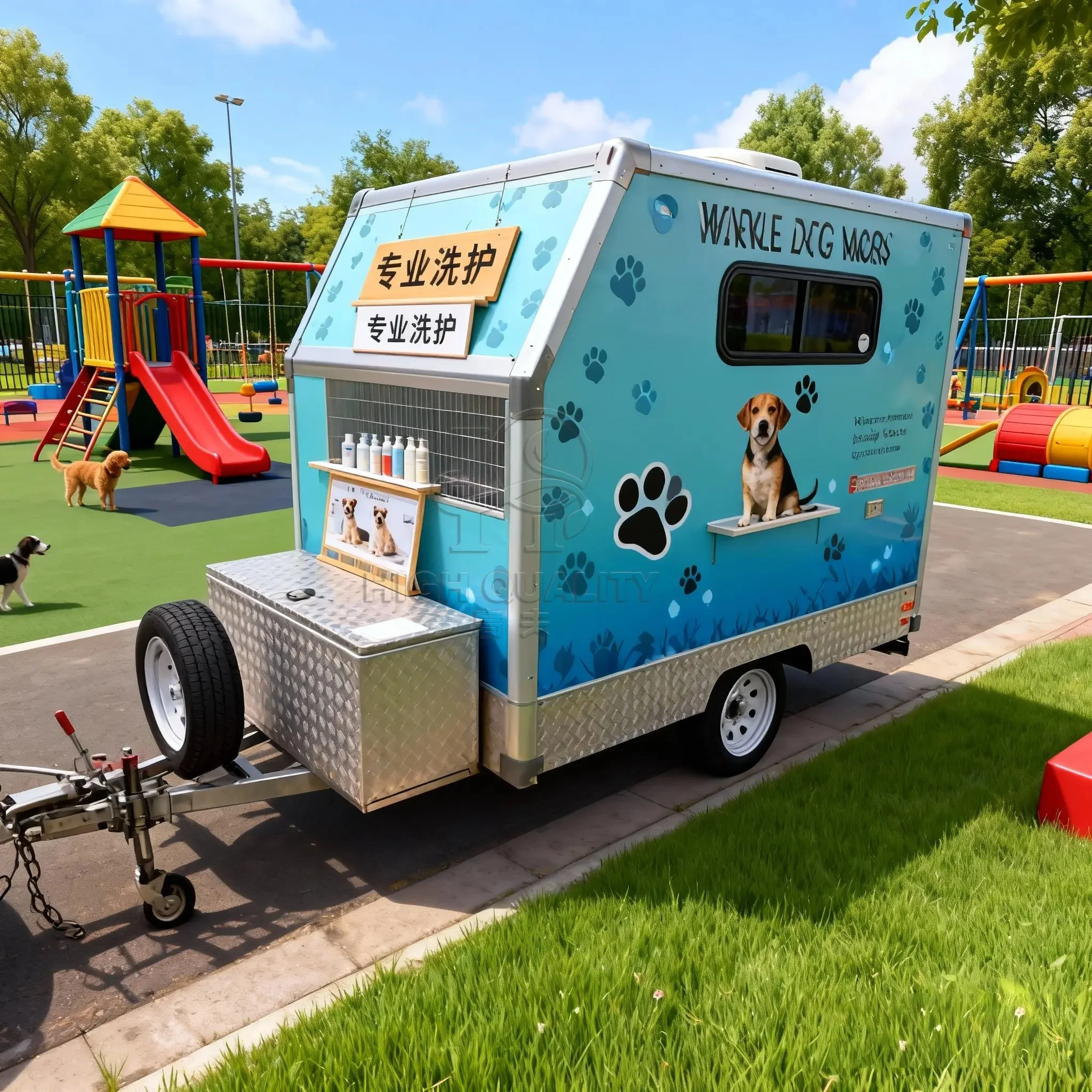 Professional Mobile Pet Grooming Trailer Dog Grooming Van With Bathtub And Workbench