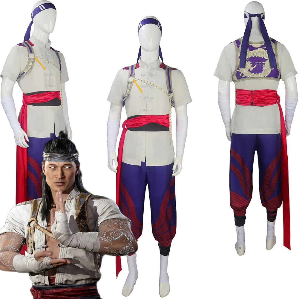 

Fire God Liu Kang Cosplay Costume Game Mortal Kombat 2 Clothes Hairband Outfits Roleplay Uniform Halloween Carnival Adult Male