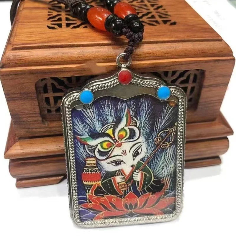 Unique Nepal Buddhism Pendant Necklaces Women Amulet Tibetan female god of wealth, fox fairy Thangka Picture box pendant Exotic