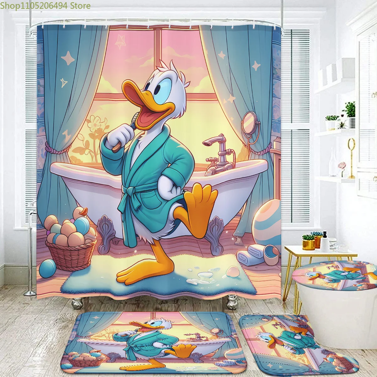 

Halloween Hot Sale! Spooky Bat Pumpkin 4-Piece Shower Curtain Set, Waterproof Bathroom Accessories for Party Home Decor