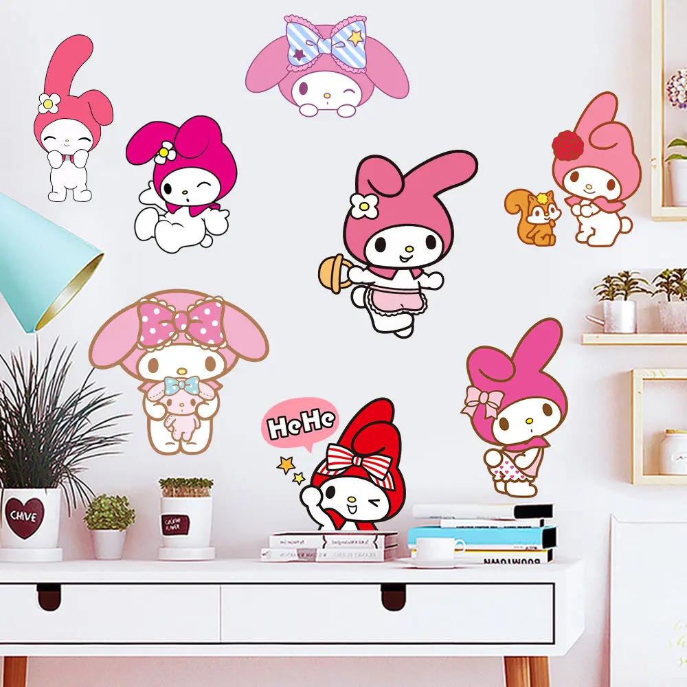 Kawaii Sanrio Hello Kitty Kuromi Wallpaper Stickers Room Decor My Melody Anime Cute Car Window Kindergarten Walls Cabinets Decor