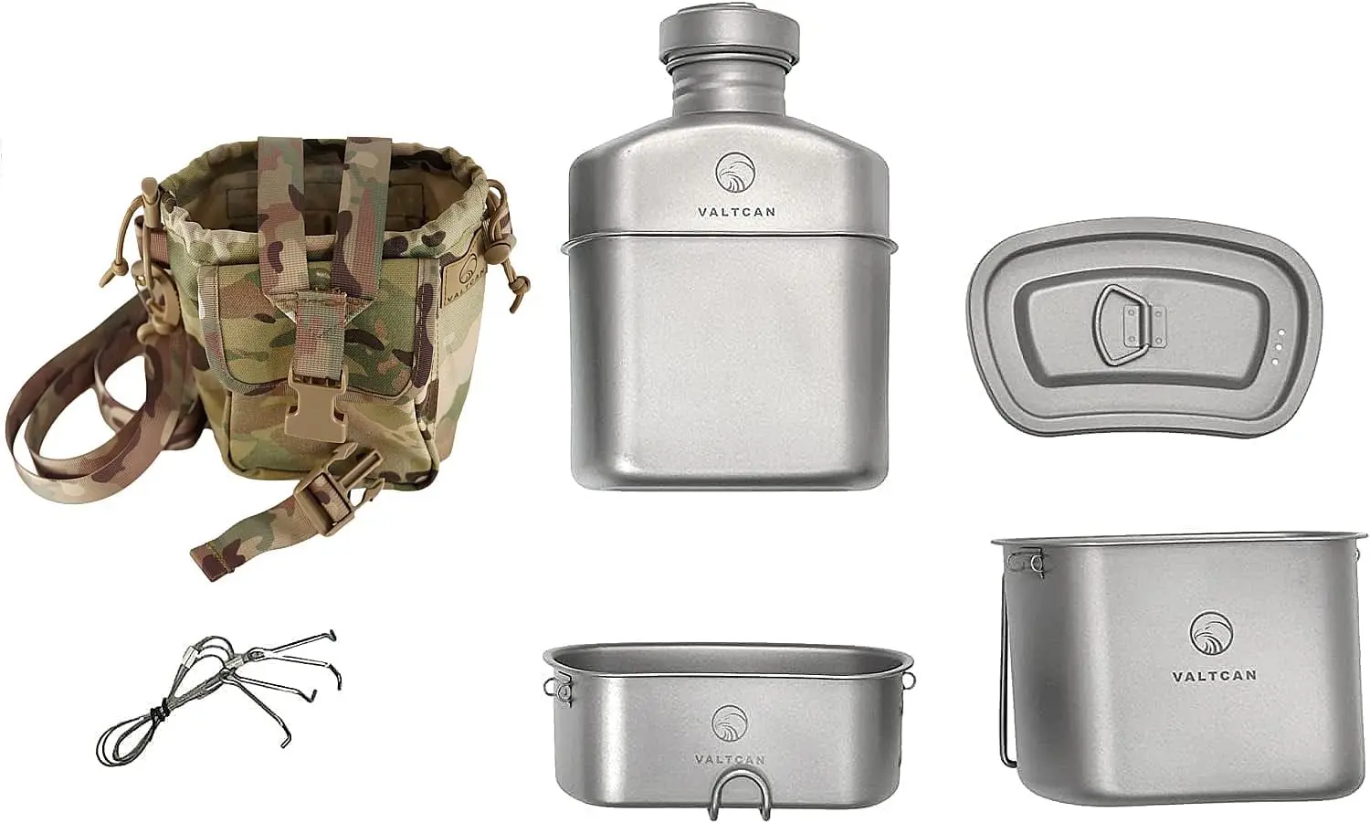 

Titanium Canteen Military Mess Kit 1100ml 37oz Capacity with 750ml and 400ml cookware Cups