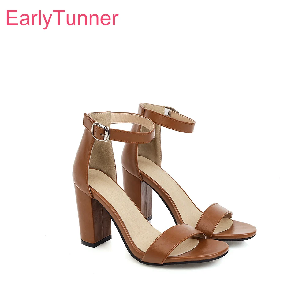 2026 Summer Fashion Women Sandals Round Toe High Block Heel Lady Formal Shoes Small Large Plus Size 11 32 45 Ankle Strap