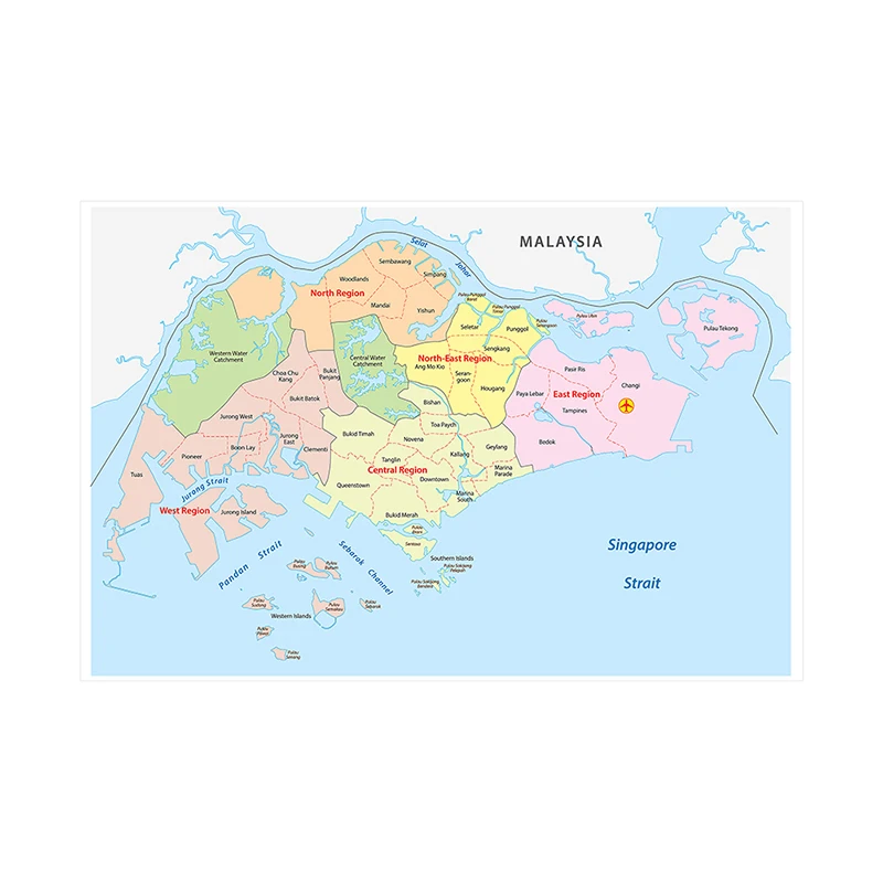 150*100cm The Singapore Administrative Map In English Wall Art Poster Non-woven Canvas Painting Unframed Print Home Decoration