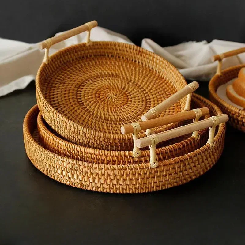 Vine woven storage basket, bamboo woven fruit tray