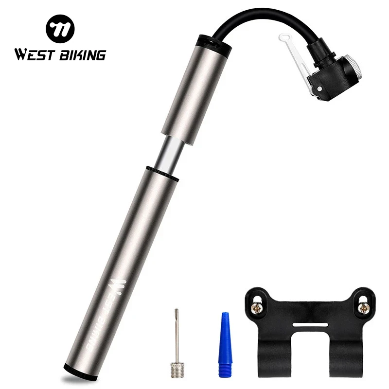 WEST BIKING Bicycle Air Pump Mini Hand Pump Tire Inflator Bike Pump Aluminum Alloy AV/FV Valve MTB Road Cycling for Ball 120psi