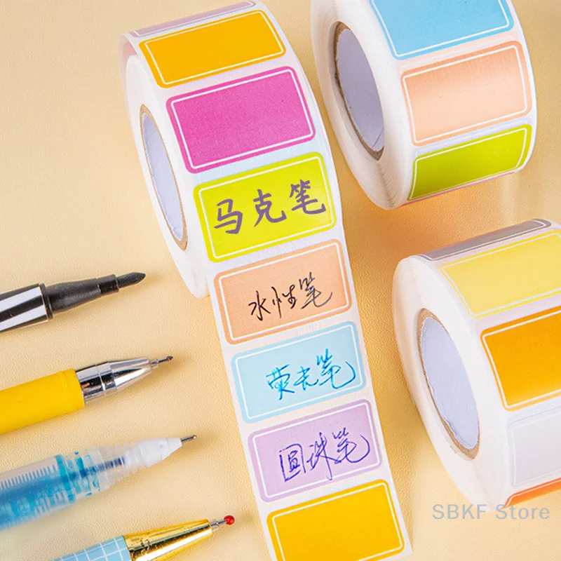 500Pcs Colourful Self-adhesive Label Adhesive Stickers Durable Waterproof Blank Tag Sticker Stationery Rectangle Name Sticker