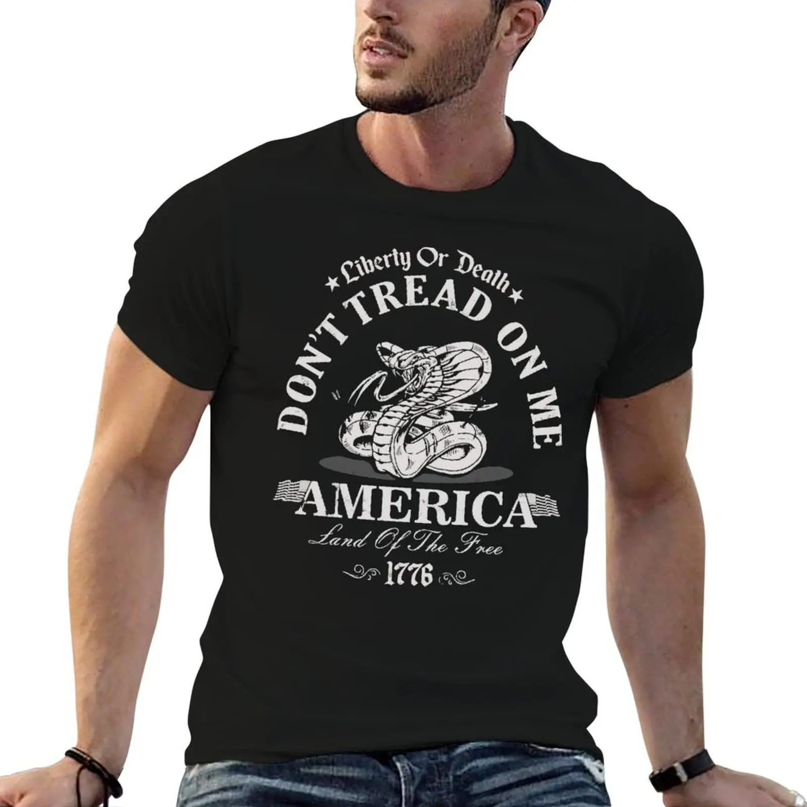 Liberty or death Dont tread on me America land of the free 1776 T-Shirt cotton t shirt man t shirts cotton 100% T-Shirt