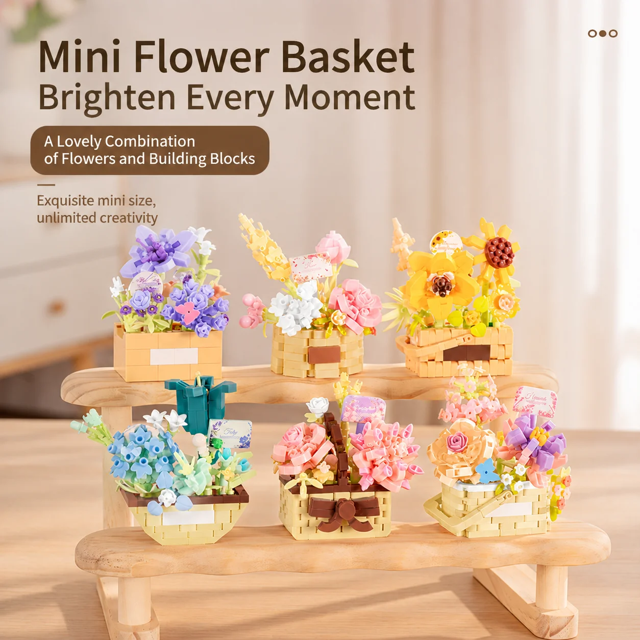 Xi Huan Flower Basket Rose Bouquet Abs Building Blocks Eternal Flower Diy Assembly Desktop Home Decoration Ornament
