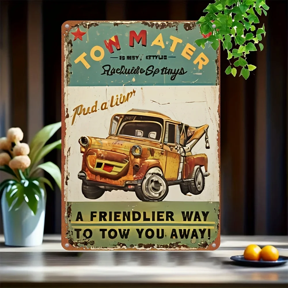 Vintage 'Tow Mater' Metal Sign - , Rustic Wall Decor with Classic Car Illustration, Perfect for Home, Bar, Cafe, Garage, Restroo
