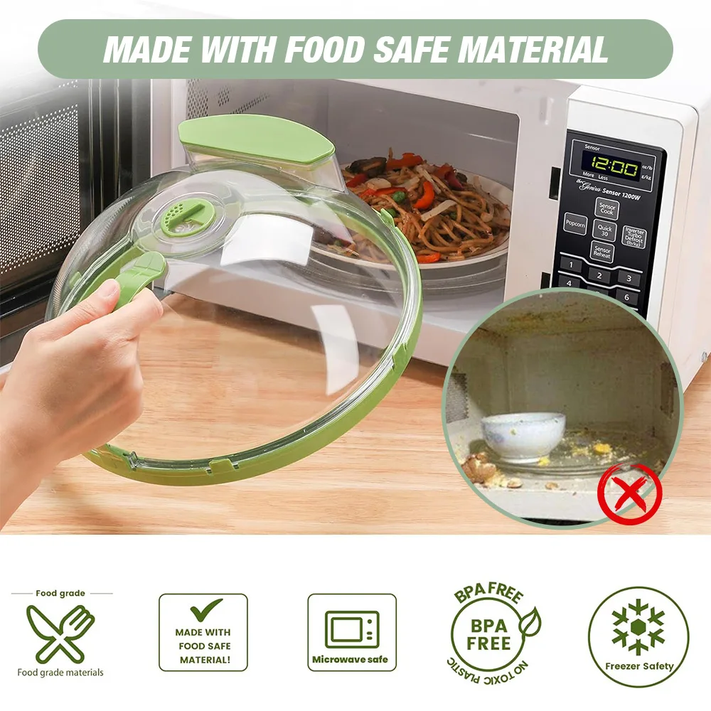 Microwave Cover for Food, Clear Microwave Splatter Cover with Water Steamer and Handle, 10 Inch Plate Covers, Kitchen Gadgets