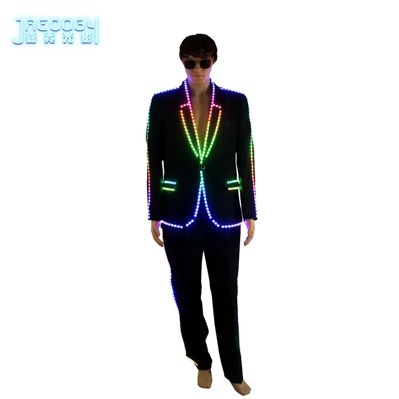 Full Color Pixel LED Lights Jacket Coat, Stage Dance Costume, Tron RGB Light Up, Stage Suit Outfit