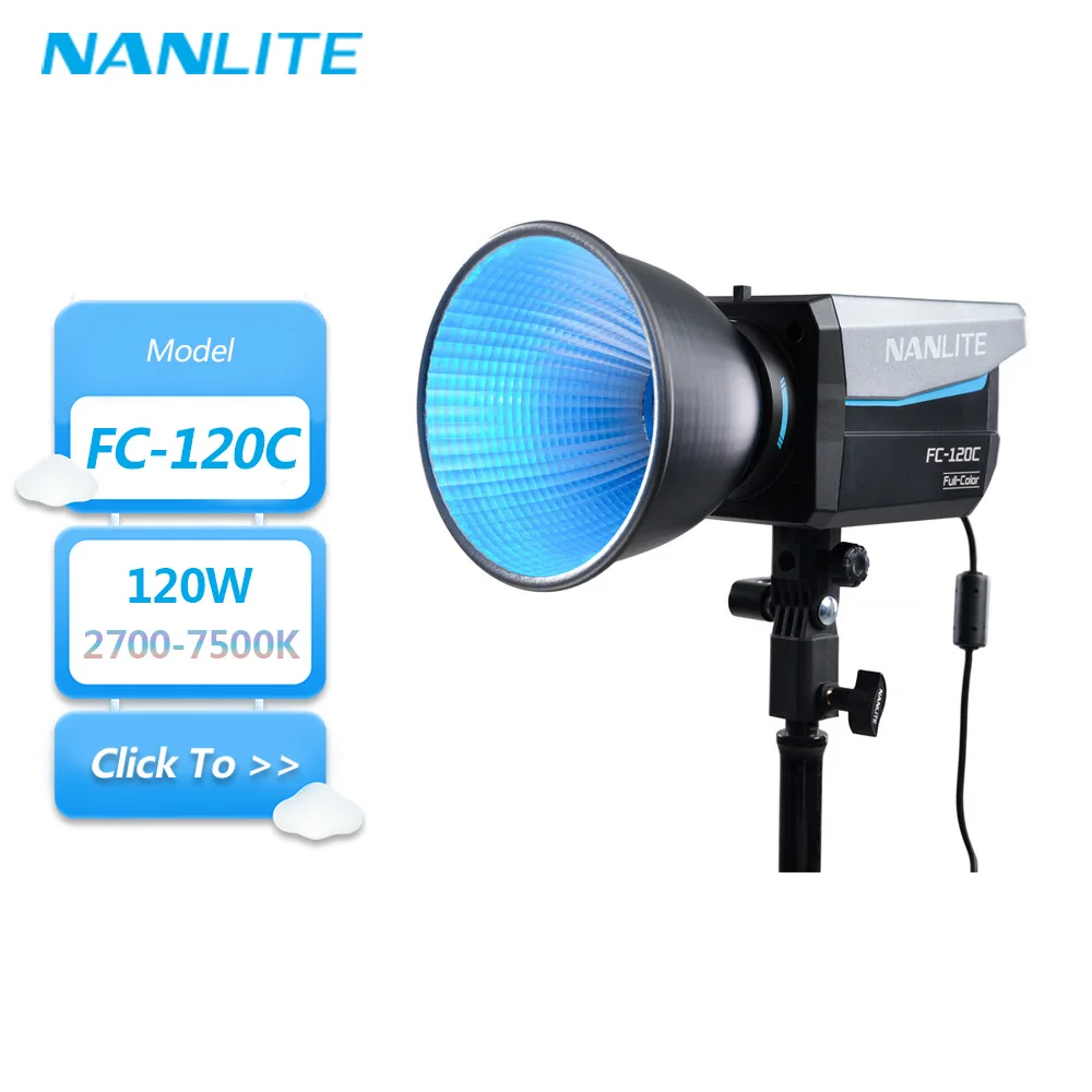 Nanlite FC-120C 120W 2700K to 7500K RGB LED Video Light for Studio Photography Fill Light with Bowens Mount CRI  96 TLCI 94