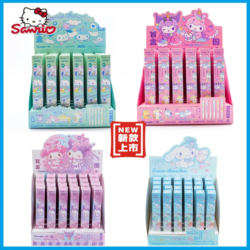 

24pcs/box Genuine Sanrio Pacha Dog Big Ear Dog Kuromi Press Neutral Pen Primary School Black Writing Pen Stationery Wholesale