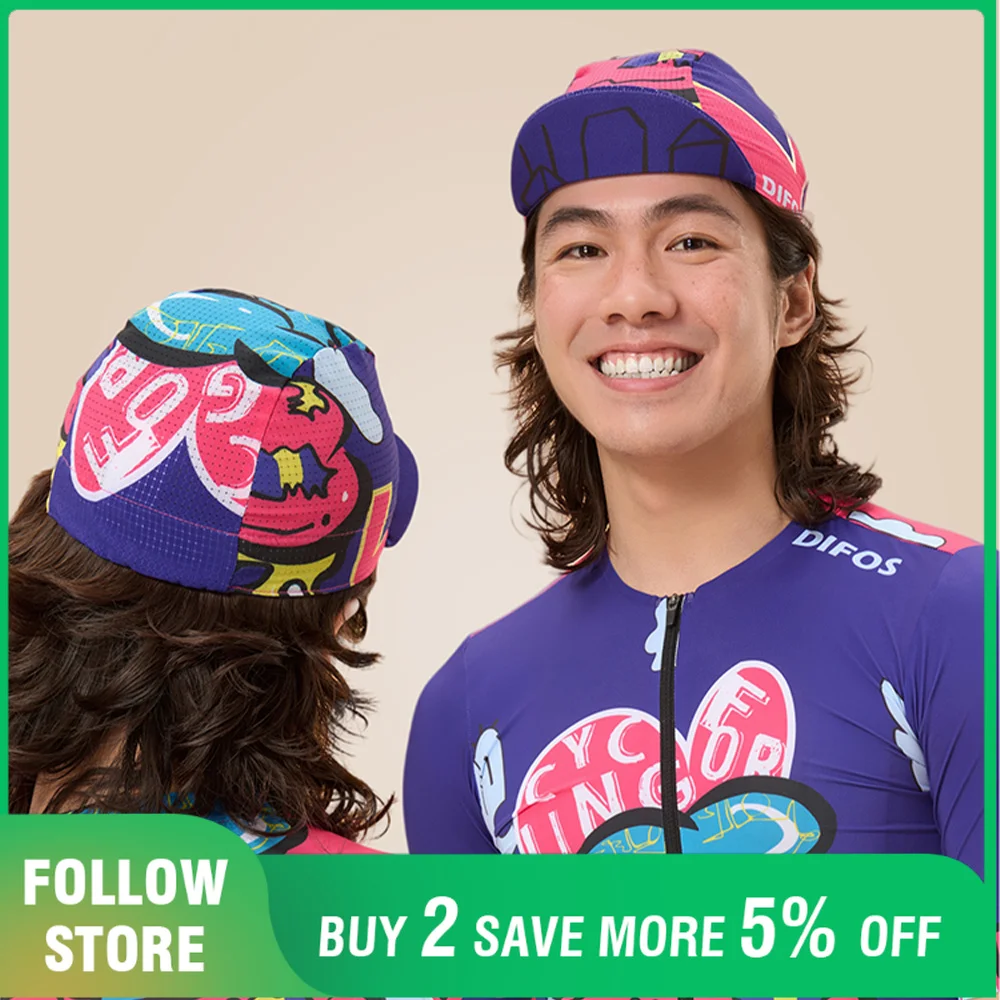 DIFOS Colorful Printed Cycling Cap Fashionable Women Men Running Bike Cap Adjustable Summer Breathable Sweat Wicking Bicycle Hat