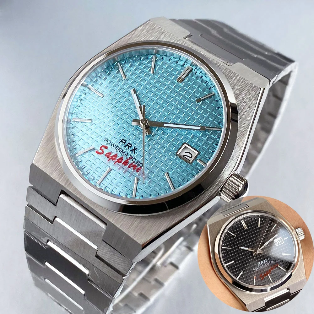 

Fashion Textured Blue Dial Polished Bezel Brushed Case 40mm NH35 Mechanical Automatic Men Wristwatch Sapphire Glass See Through