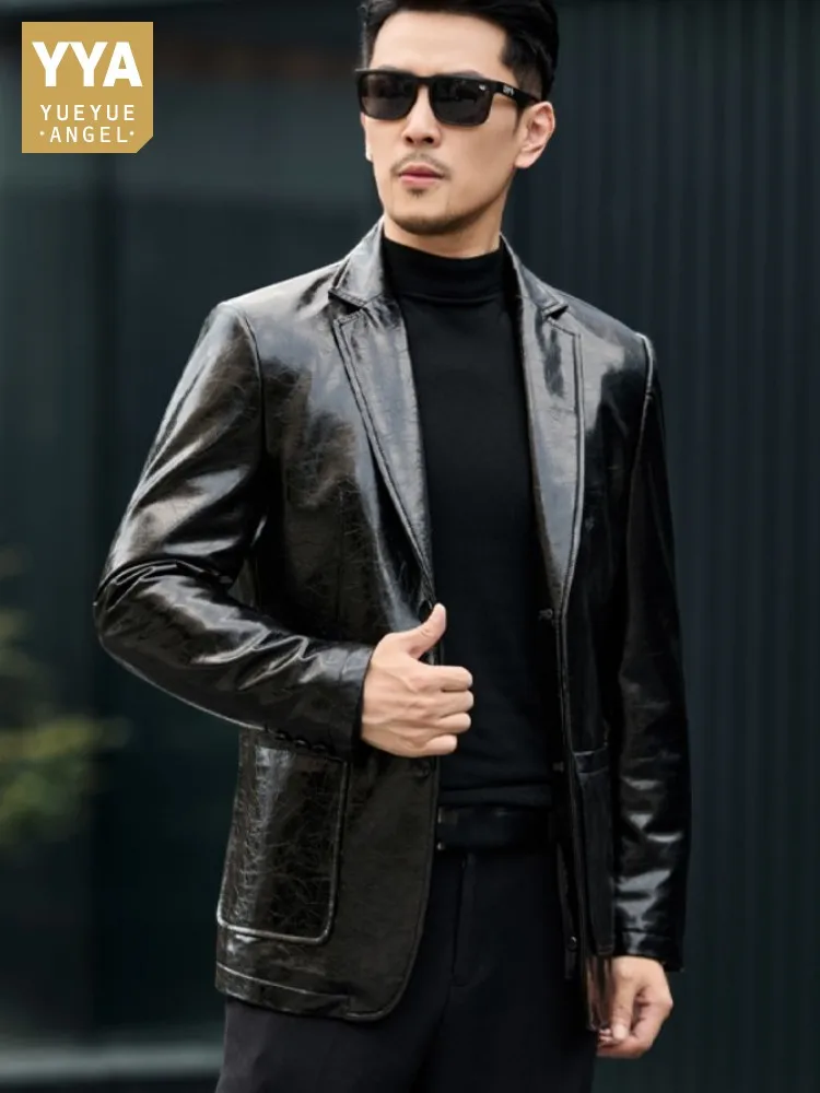 

Top Quality Genuine Leather Men Blazers Goose Down Inner Detachable Suit Jacket Business Casual Real Sheepskin Coat Autumn Coats