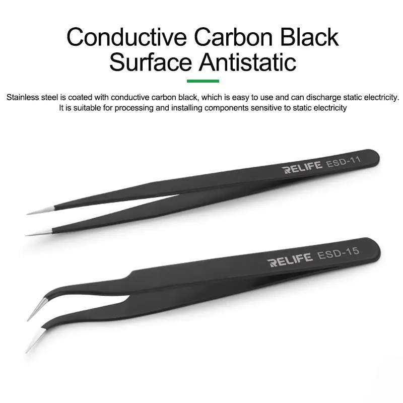 RELIFE ESD-11/15  antistatic straight/curved tweezers Non-magnetic Special tweezers for flying wire for digital maintenance
