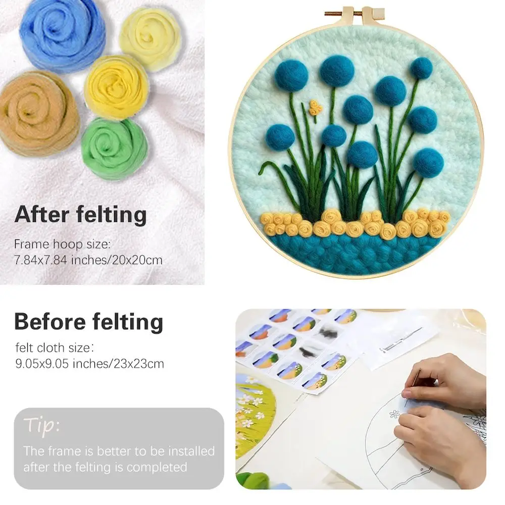 Chenistory ชุด felting ขนสัตว์ชุด felting เข็ม felting ดอกไม้เย็บปักถักร้อยเส้นด้าย felting ภาพวาดสำหรับผู้เริ่มต้นผ้าขนสัตว์ DIY Cra