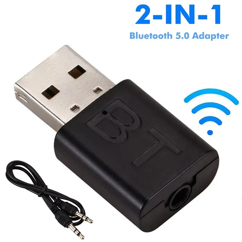 2 In 1 USB Bluetooth Receiver Transmitter Car Bluetooth 5.0 Audio Adapter TV Computer Wireless Converter Plug And Play Receiving