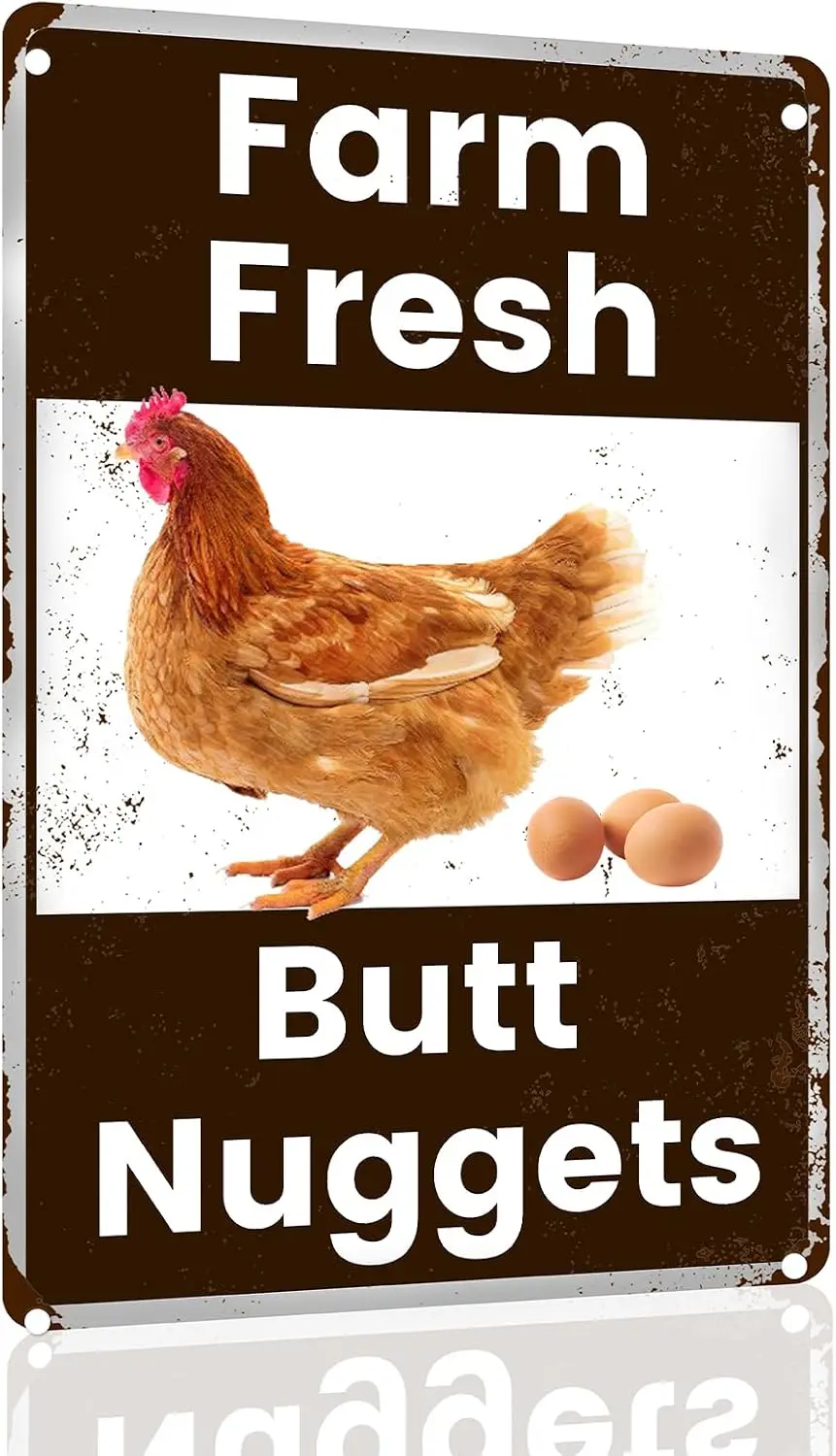 Vintage Metal Tin Sign - Farm Fresh Butt Nuggets -Chicken Egg Sale Market Farm Barn Bathroom Yardr Themed Gifts Rustic Poster Ar