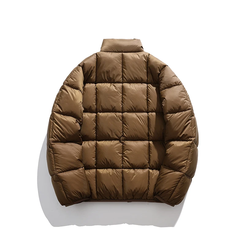 Kurtki zimowe męskie wiatroodporne ze stójką, luźne kurtki puchowe męskie, grube, ciepłe płaszcze w kratę, odzież męska outdoorowa streetwear