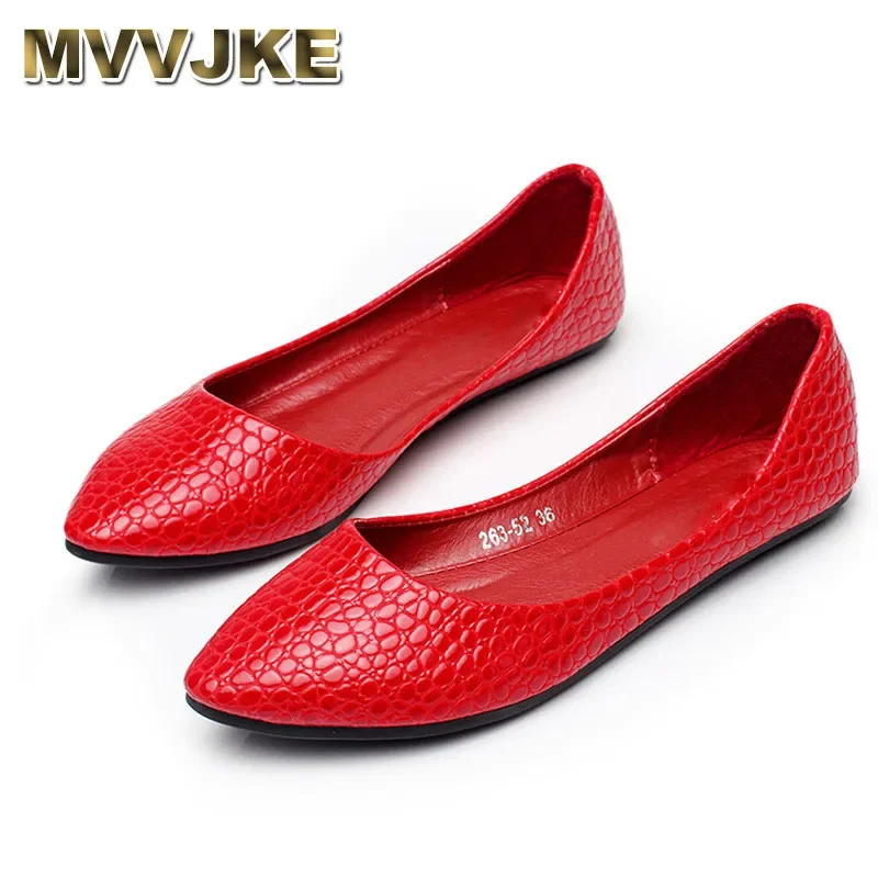 MVVJKE Women's plus size shoes 46 red black pointed toe flats soft slip-on new arrival american and european style