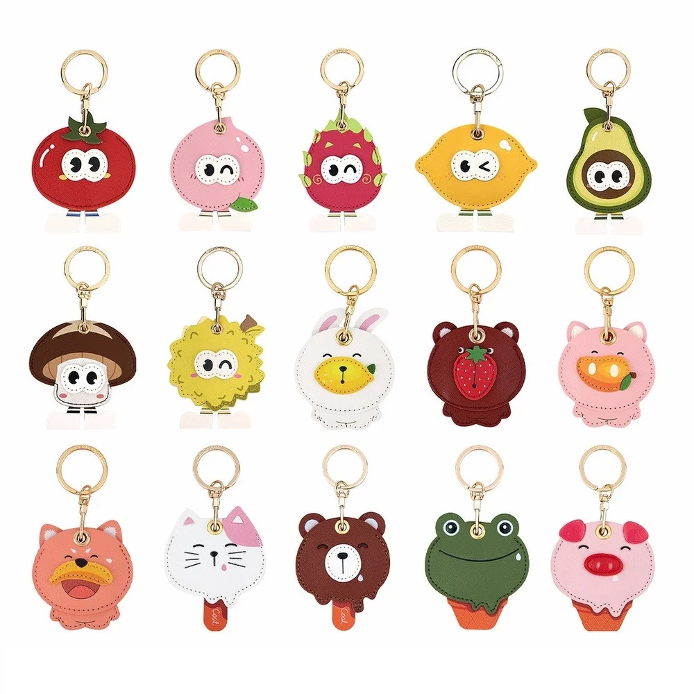 Fruit Animal Creativity Cartoon Leather Locator Tracker Keychain Shell Protective Cover Case For Apple Airtag Airtags Accessorie