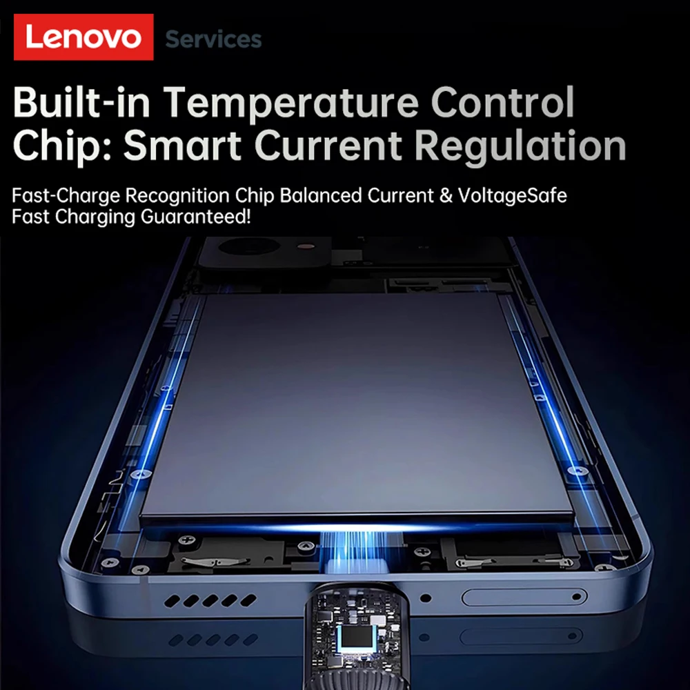 كابل بيانات Lenovo 100W 6A سريع الشحن USB/Type C إلى Type C لهاتف Samsung Huawei Xiaomi OPPO سلك نقل البيانات عالي السرعة