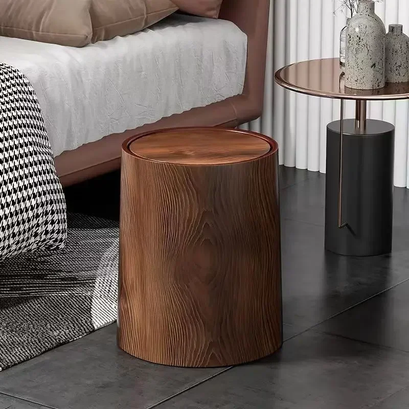 Retro Wood Grain Trash Can Household Large Capacity Living Room Kitchen Bathroom Office Commercial Chinese Paper Basket