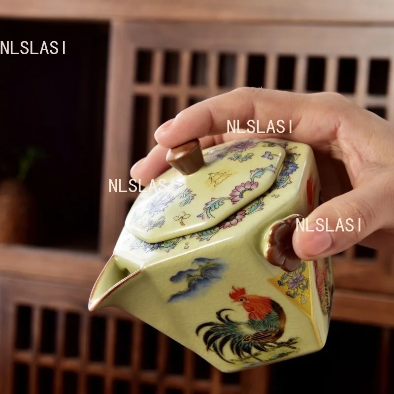 200ml Rooster Eight Handed Claw Pot Ru Kiln Large Capacity Chinese Style Tea Divider Good Luck Anti Scalding Hand Holding Pot