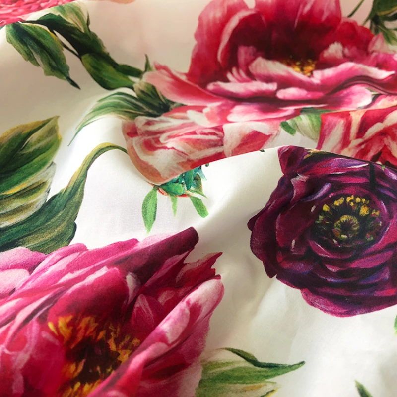 Natural 100% Cotton Peony Printed Fabric Material Brand Fashion Design for Dress DIY Sewing Fabric Wholesale Cloth