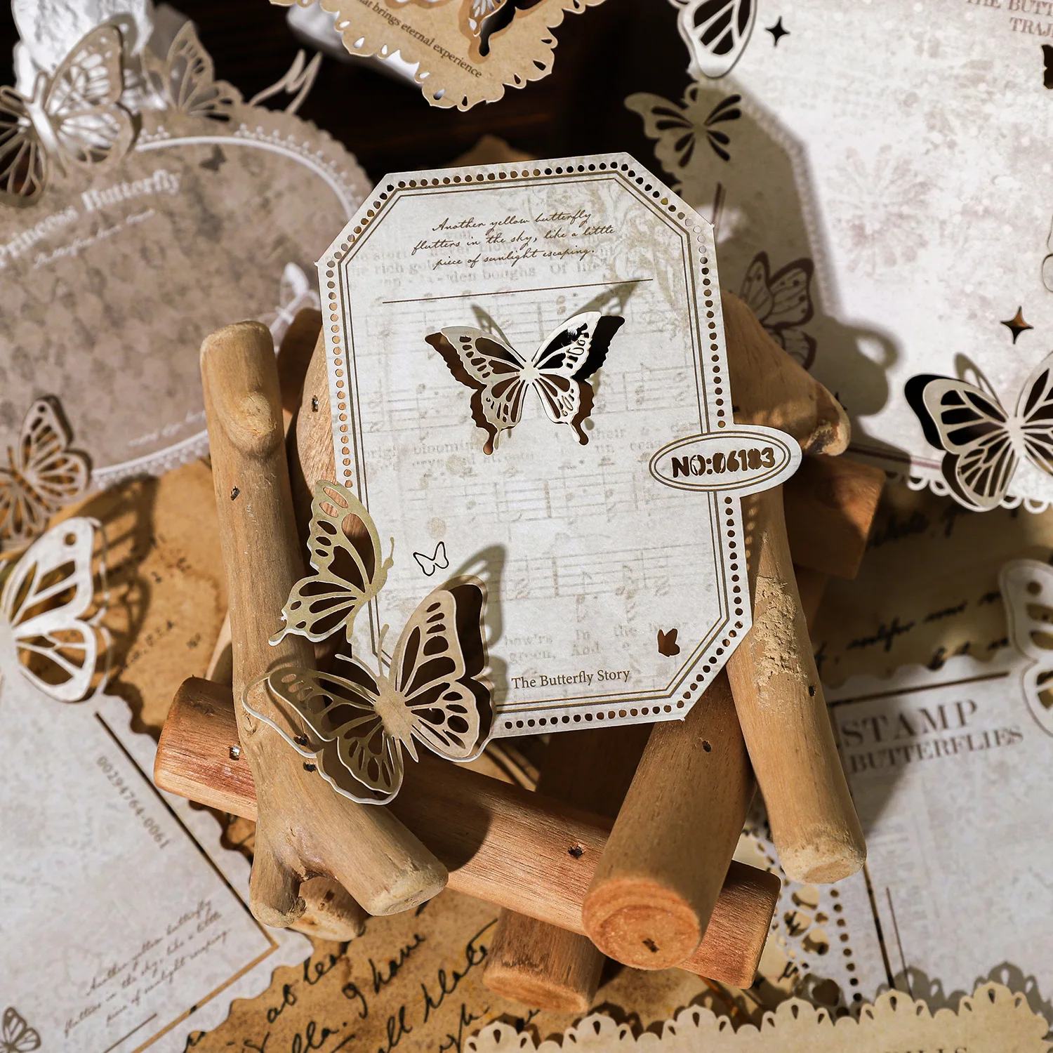 Vintage Butterfly Lace Border Label Landscape Memo Pad Creative DIY Junk Journal Material Collage Scrapbooking Stationery