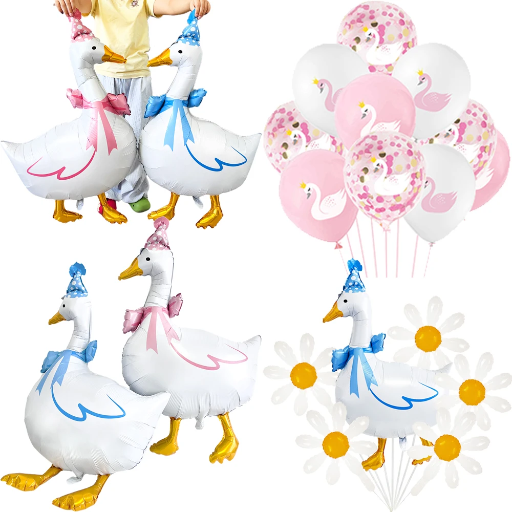 Cartoon-Gans-Tierballons Rosa Weißer Schwan Latex-Ballon-Set für Babyparty 1. Geburtstag Dekoration Foto-Requisiten Gastgeschenke