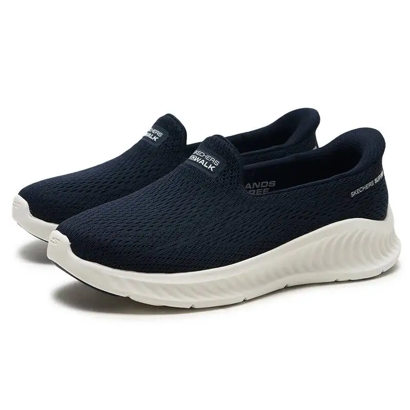 Skechers 125644-NVW Ladies Slip Ins Sneakers Hands Free Slip On Design Breathable Knit Fabric Cushion Sole Daily Walking Shoes