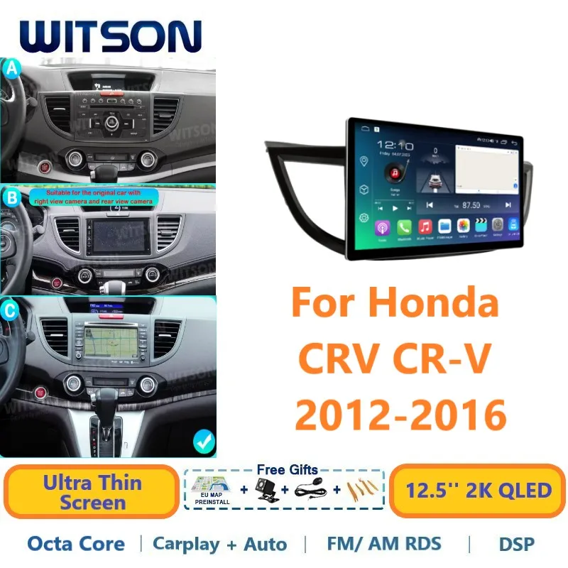 

WITSON Android Car Multimedia For Honda CRV CR-V 2012-2016 Carplay DSP 12.5'' 2K QLED Auto Stereo Radio Navi GPS Multimedia