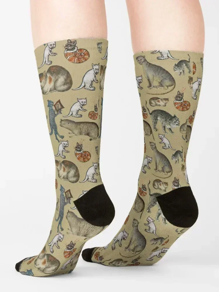 Ugly Medieval Cat Pattern Socks with print Christmas Rugby shoes Men's Socks Women's